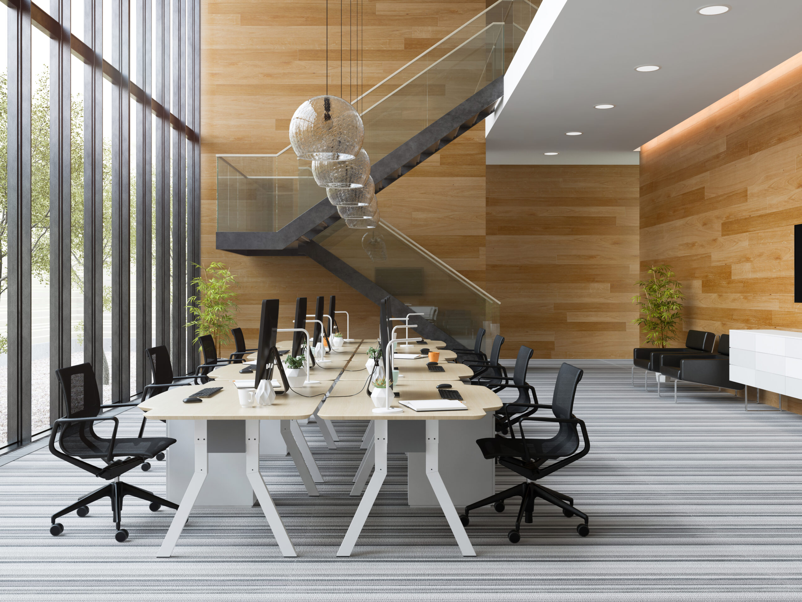 Interior modern open space office 3D illustration Interior modern open space office 3D illustration